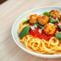 Balletjes met paprikacoulis en pappardelle