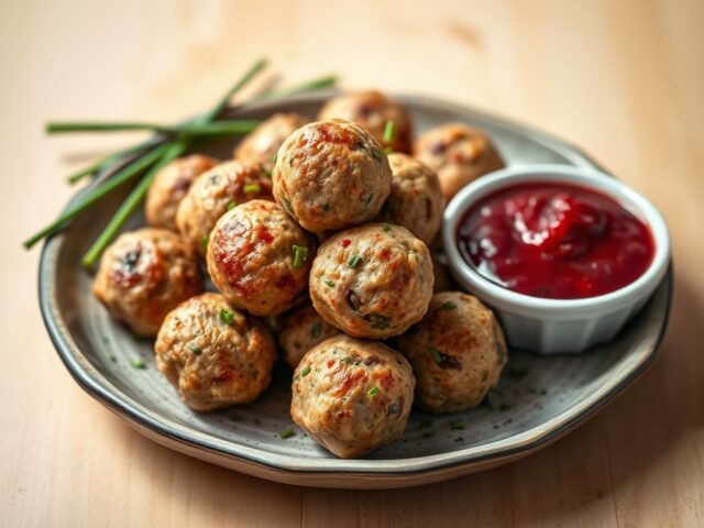 Balletjes van Kalkoen Vlees met een Veenbessen-Dipsaus
