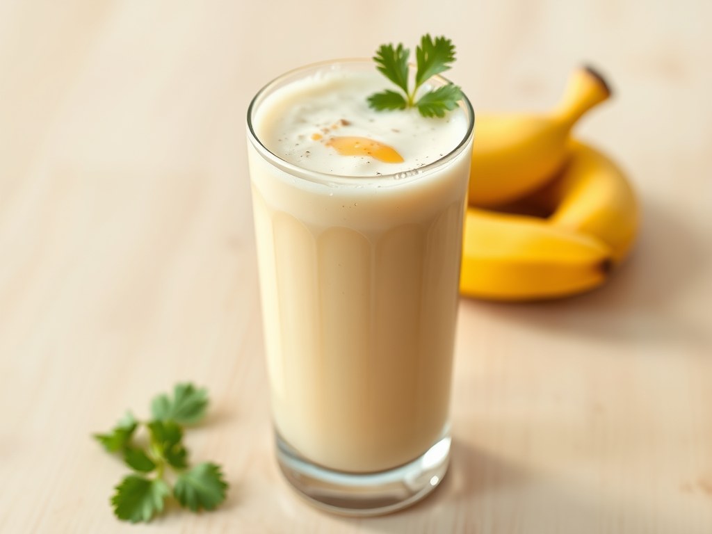 Bananenshake met citroen en koriander, AI-gegenereerde illustratie