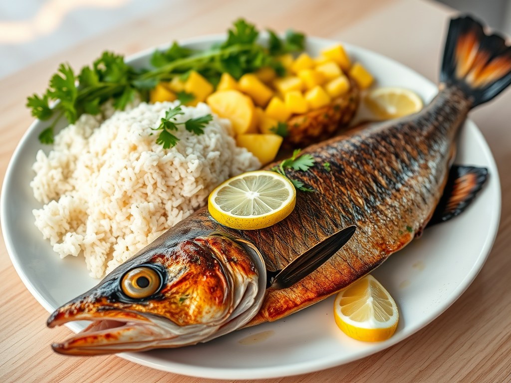 Barramundi bbq, AI-gegenereerde illustratie