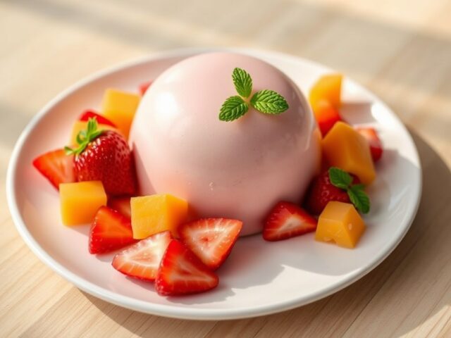 Bavarois met aardbeien en meloen