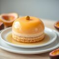Bavarois van passievruchten op amandelbiscuit
