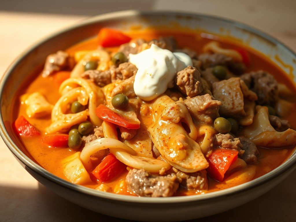 Beef Stroganoff, AI-gegenereerde illustratie