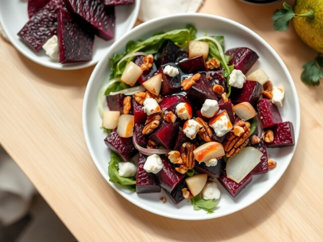 Bietensalade met appel-perenstroop dressing