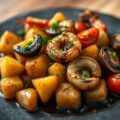 Bintje met scampi en oesterzwammen