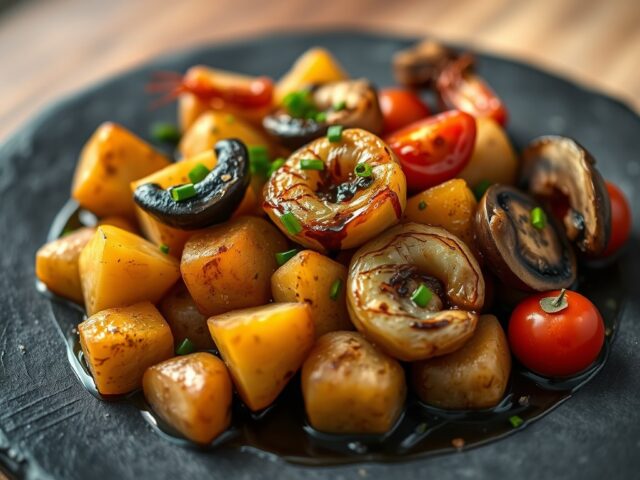 Bintje met scampi en oesterzwammen