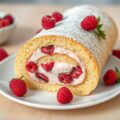 Biscuitrol met frambozenroom