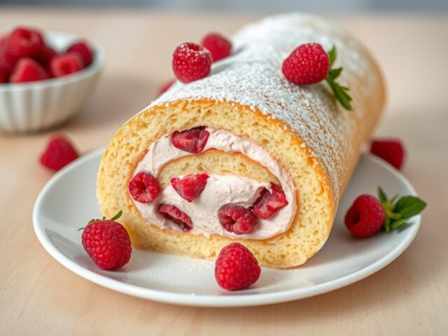 Biscuitrol met frambozenroom