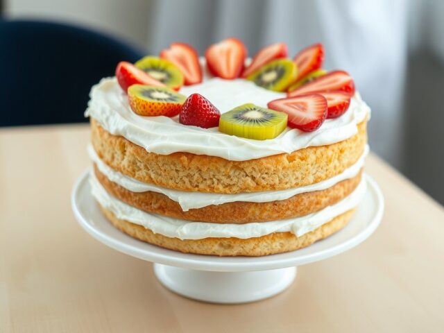 Biscuittaart met aardbeien en kiwi
