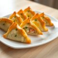 Bladerdeegflapjes gevuld met krabsticks en feta