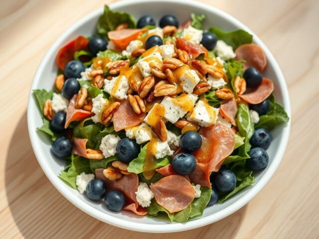 Blauwe kaassalade met blauwe bessen en (zieopm)