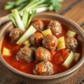 Bleekselderij met gehaktballetjes in saus