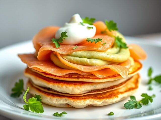 Blini’s met avocadoroom en zalm
