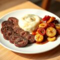 Bloedworst met rabarber, appel, banaan en (zie opm)