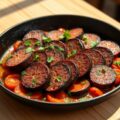 Bloedworst met tomaat en knoflook