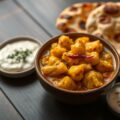 Bloemkool aardappelcurry met zelfgemaakt Naanbrood en Raita