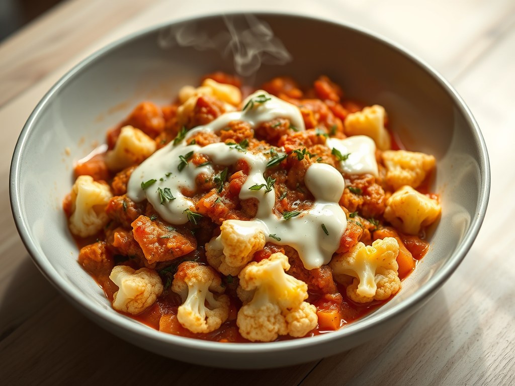 Bloemkool Bolognese, AI-gegenereerde illustratie