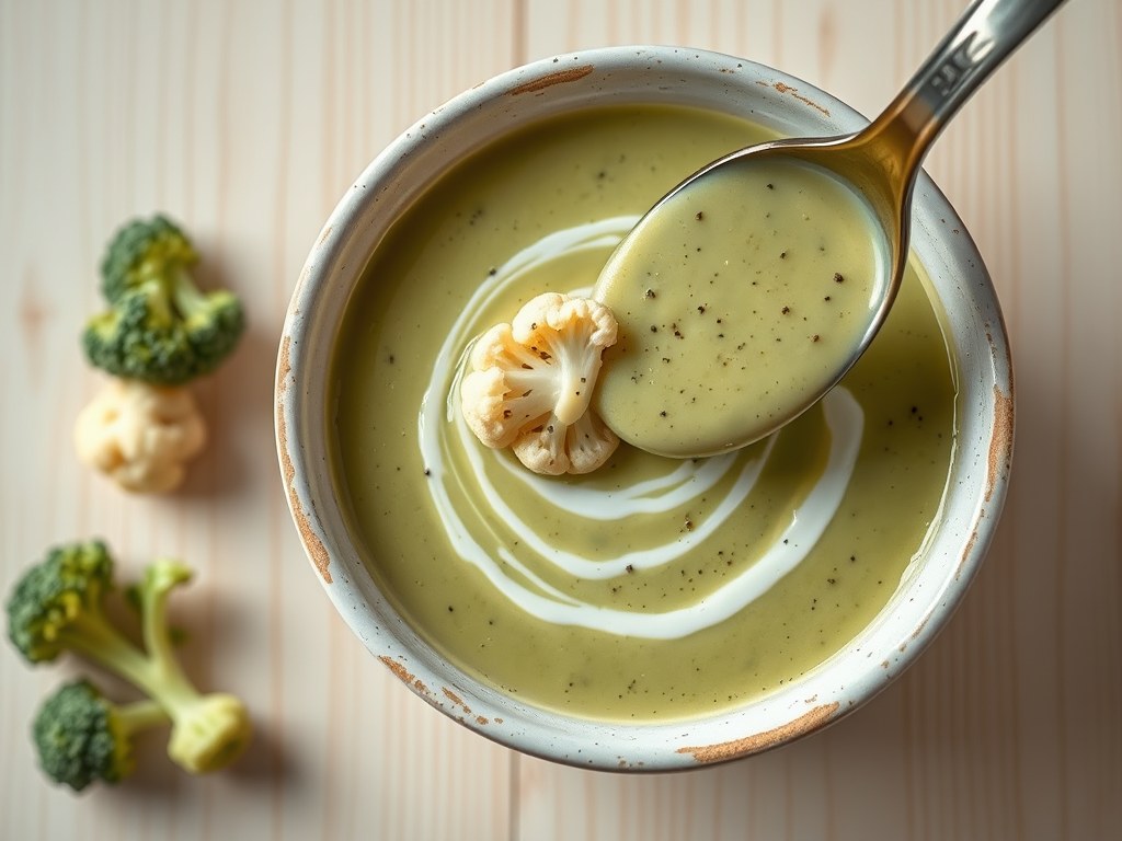 Bloemkool-Broccoli soep, AI-gegenereerde illustratie