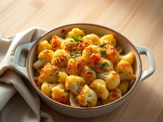 Bloemkool en schaaldieren uit de oven