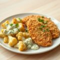 Bloemkool met blauwe kaas en gepaneerde filets