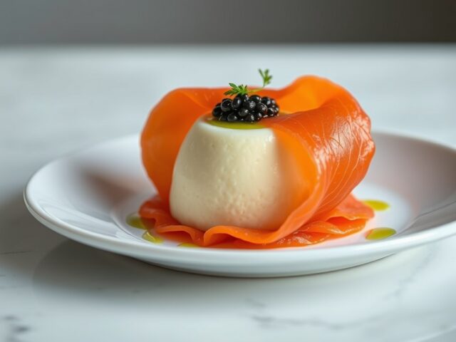 Bloemkoolbavarois in zalm met Sevruga kaviaar