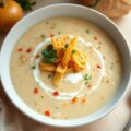 Blonde aardappelsoep met gefrituurde knolselderij