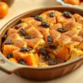 Bodding (broodpudding) met rozijntjes en abrikozen