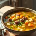 Boerengroentesoep met saucijzenballetjes