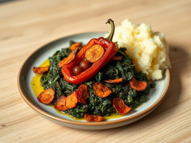 Boerenkool met gepofte paprika en chorizochips