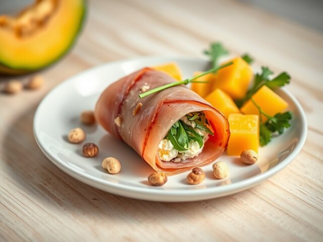 Bonbon van ardennerham gevuld met salade, kruidenkaas
