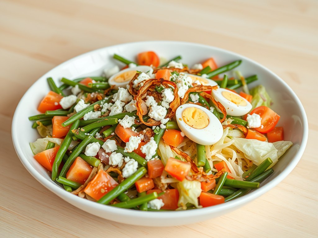 Bonensalade met feta, AI-gegenereerde illustratie