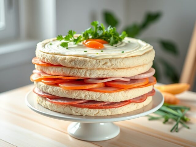 Boterhamtaart met ham en worst