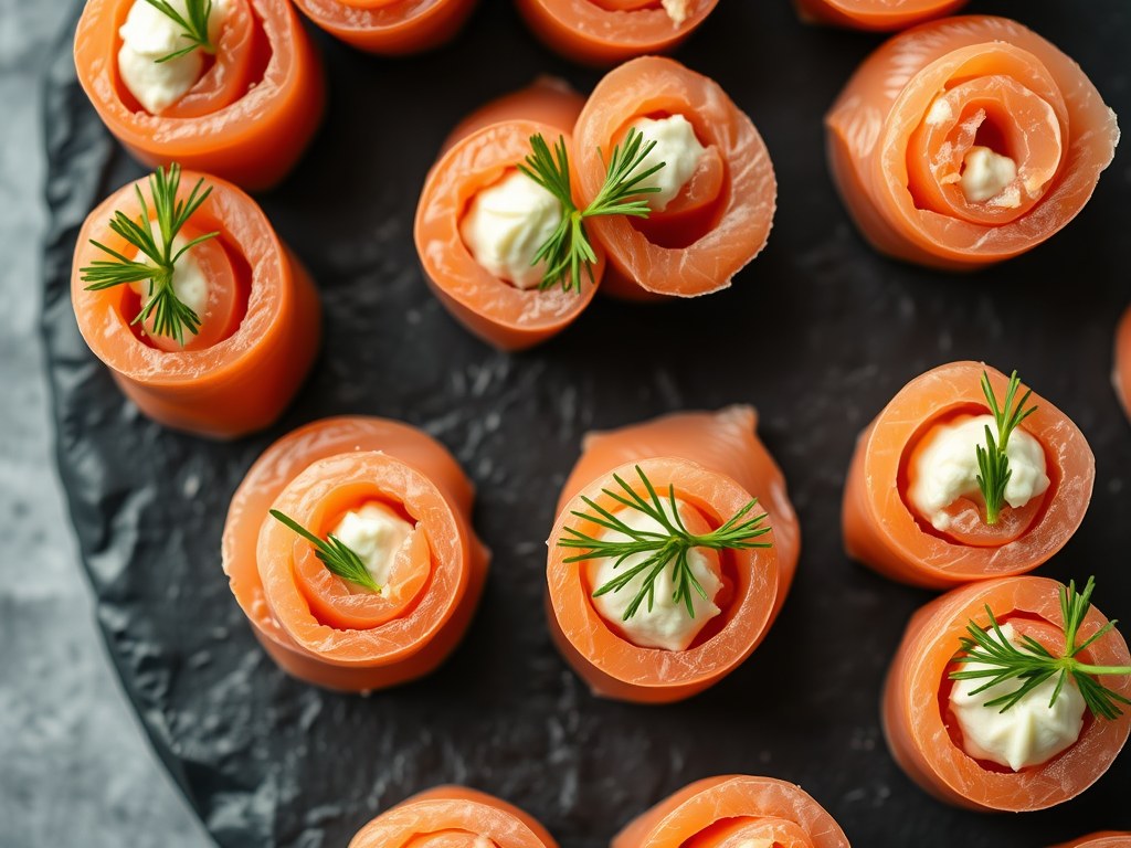 Boursin-hapje met zalm, AI-gegenereerde illustratie