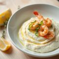 Brandade van kabeljauw met scampi en lente-uitje