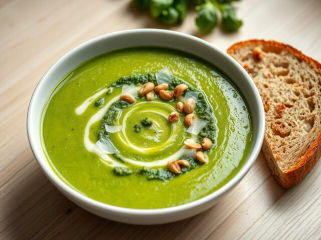 Broccolisoep met pesto en volkorentoast