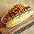 Broodje braadworst met moterd en uien