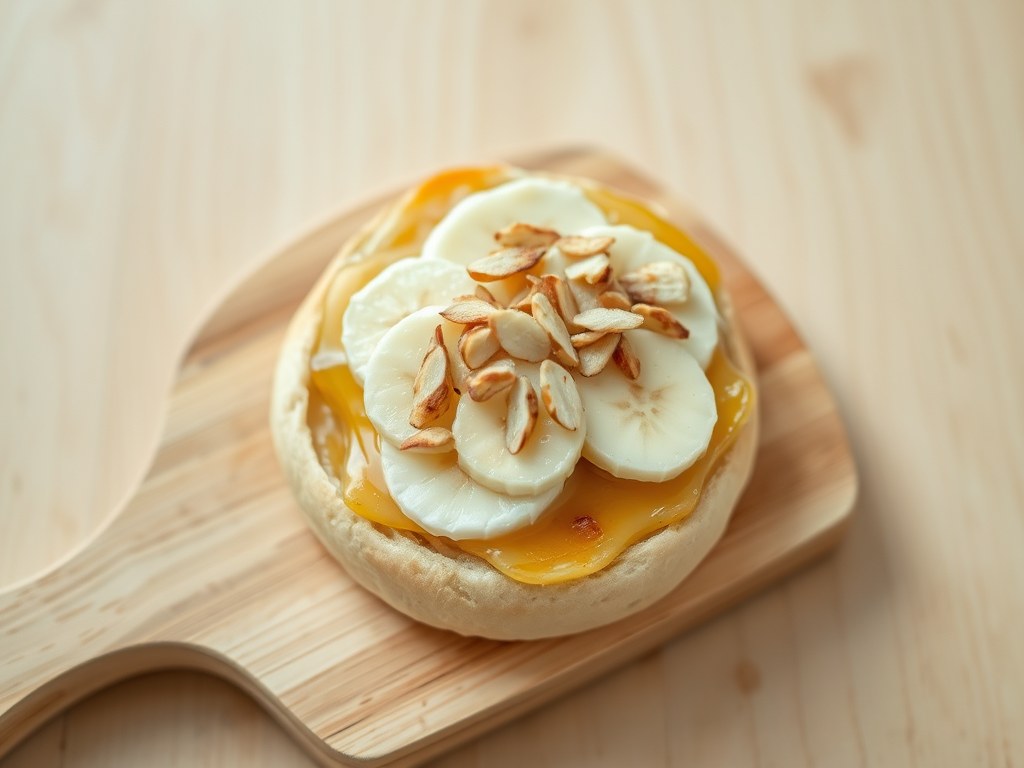 Broodje brie met banaan en geroosterde amandelen, AI-gegenereerde illustratie