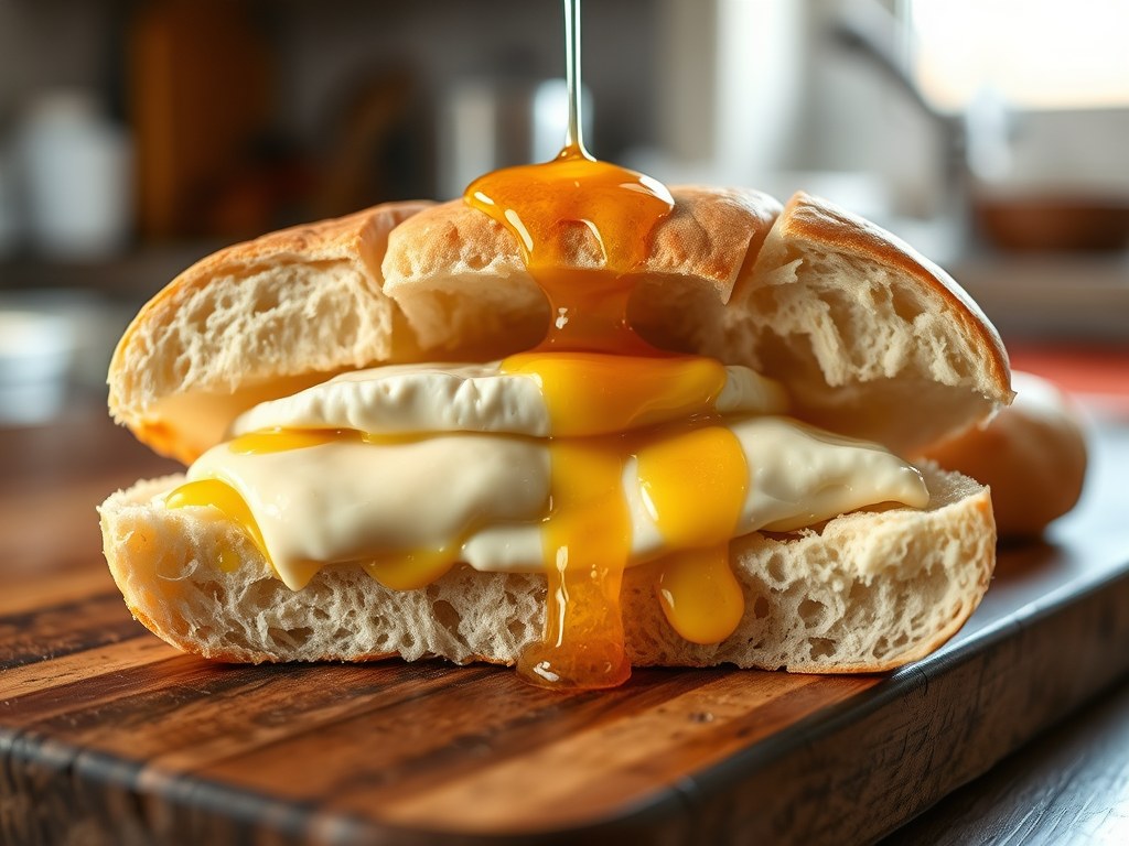 Broodje brie met honing, AI-gegenereerde illustratie