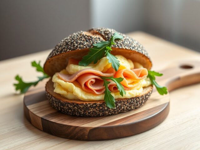 Broodje roerei met rauwe ham