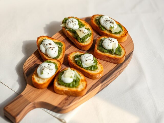 Broodreepjes met pesto en ricotta