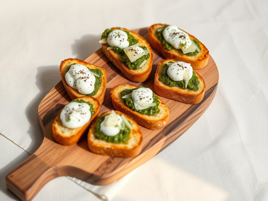 Broodreepjes met pesto en ricotta, AI-gegenereerde illustratie