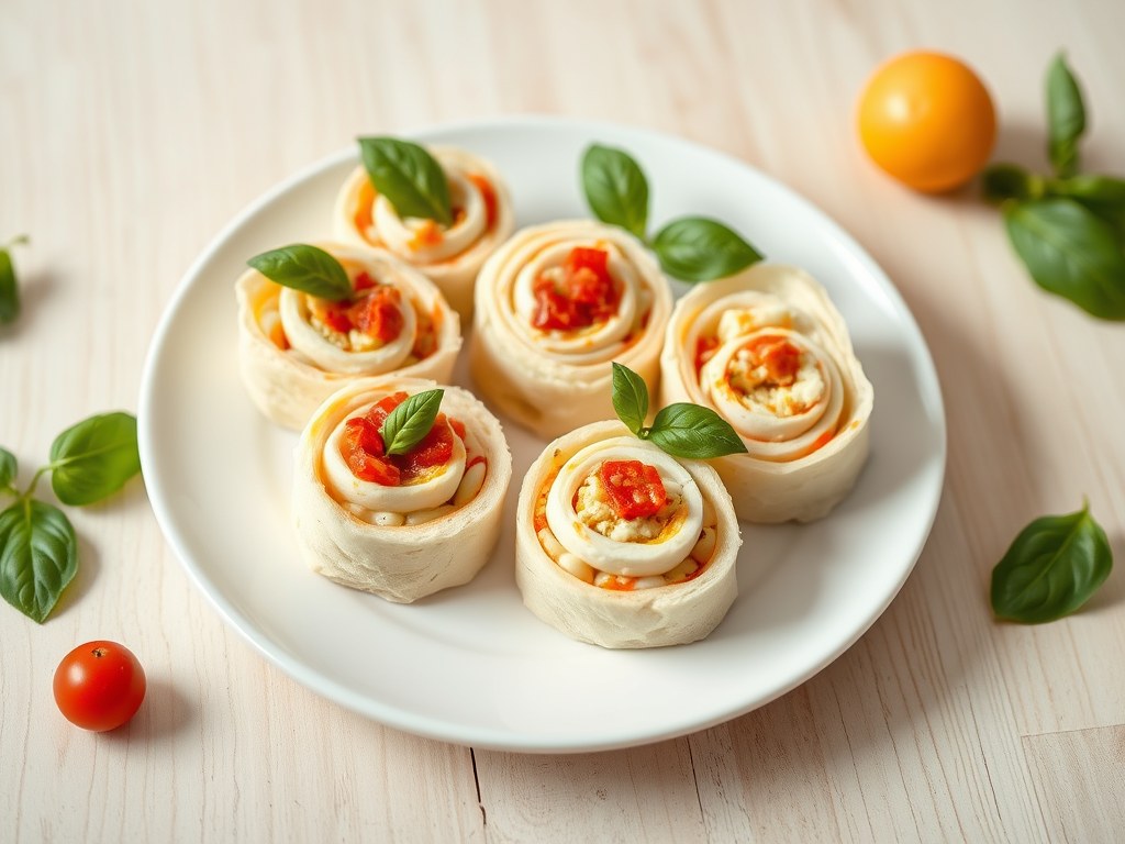 Broodrolletjes met ei en basilicum, AI-gegenereerde illustratie