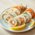 Broodrolletjes met roomkaas en zalm