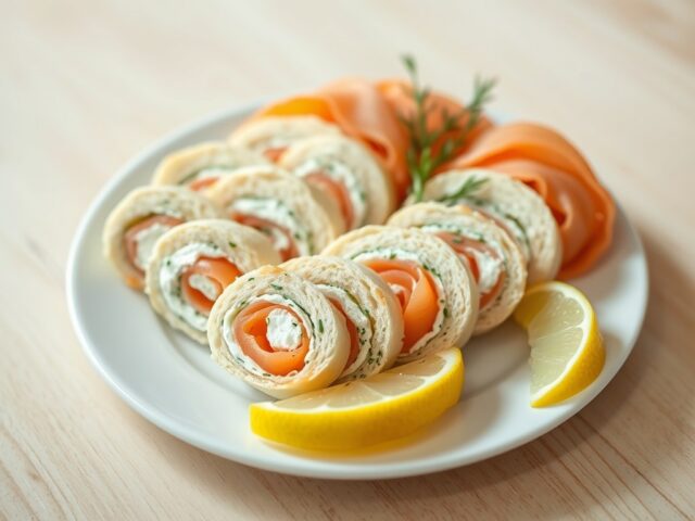 Broodrolletjes met roomkaas en zalm