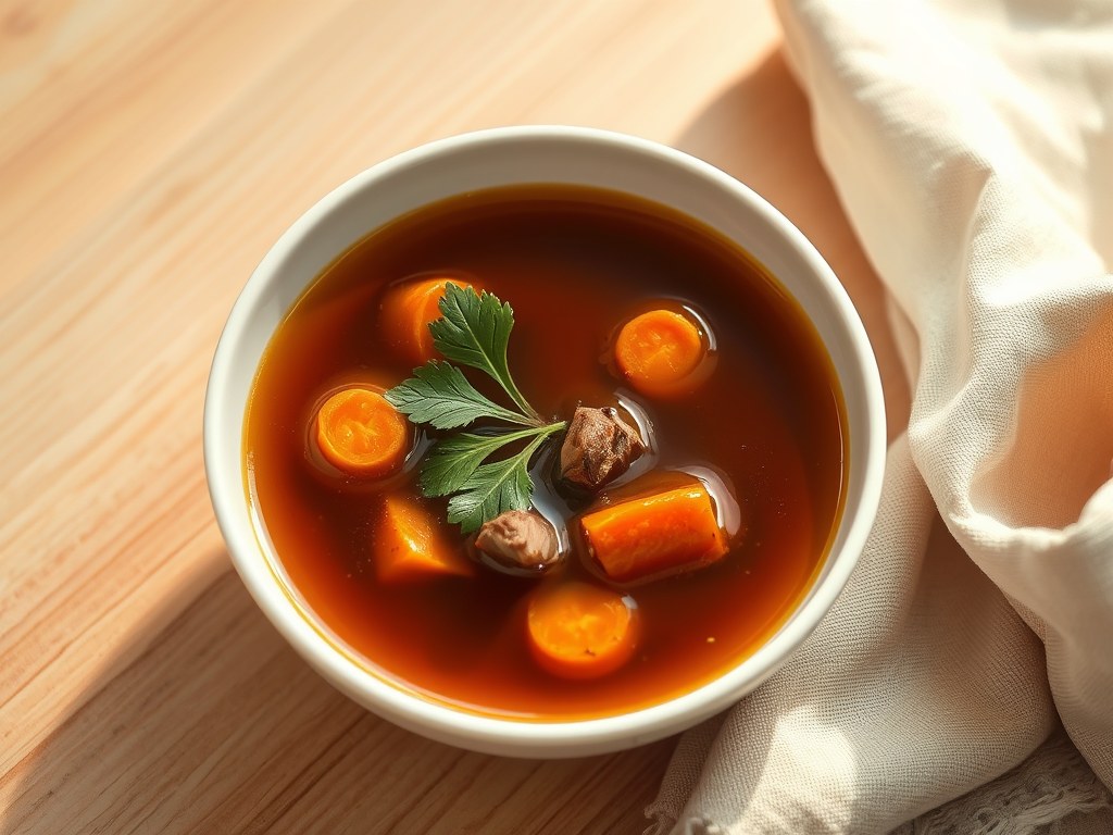 Bruine vleesbouillon, AI-gegenereerde illustratie