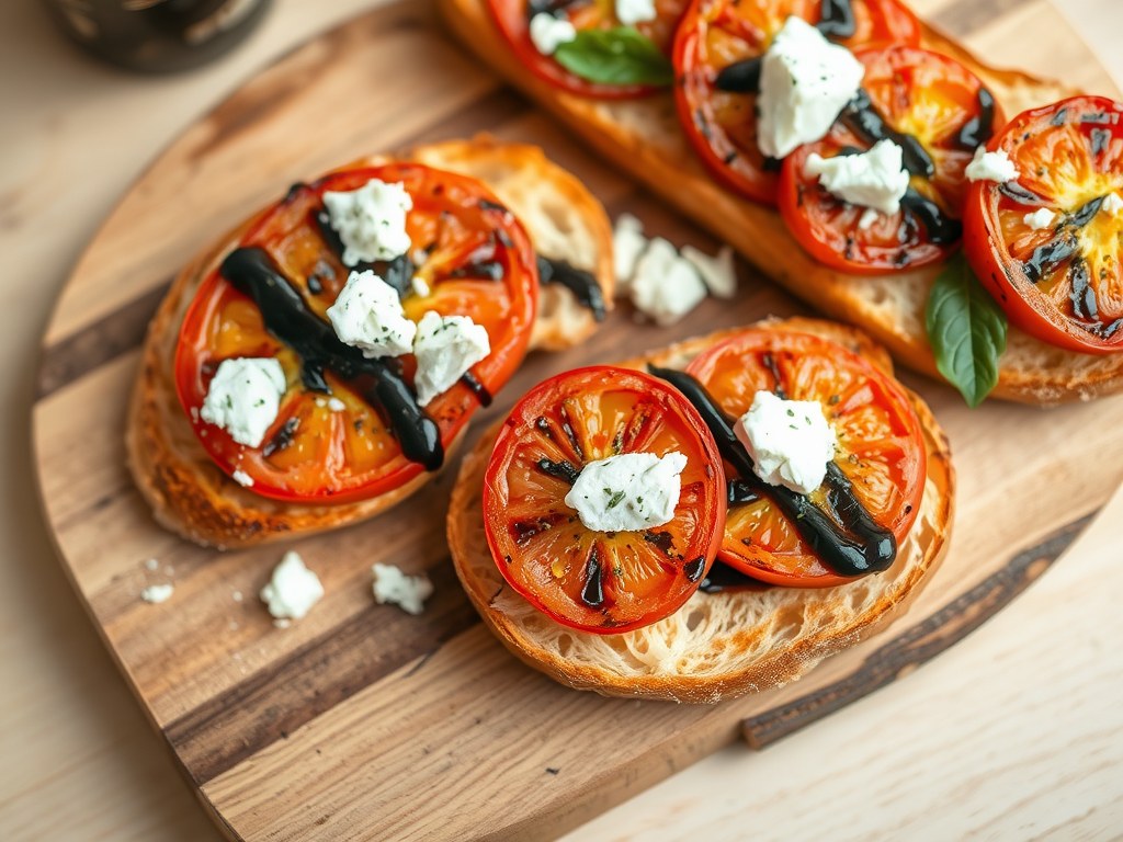 Bruschetta met gegrilde tomaat, AI-gegenereerde illustratie