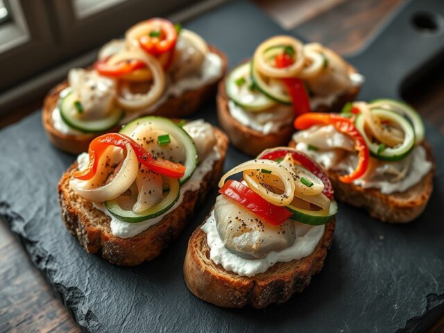 Bruschetta met haring en paprika