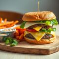 Burger met brie en zoete aardappel, mayonaise met gerookte paprika