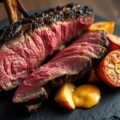Côte à l’os, geroosterde groenteblokjes, saffraanmayonaise