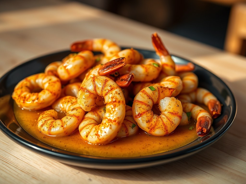 Cajun garnalen en garnalenfond, AI-gegenereerde illustratie